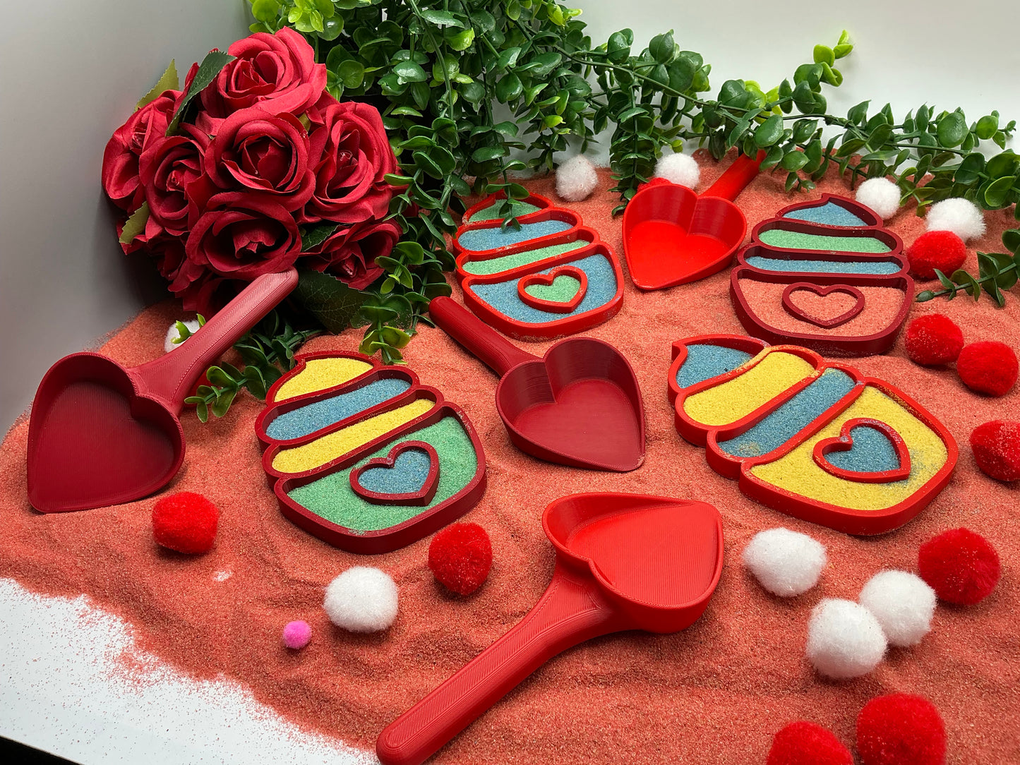 Valentine's Day Cupcake Sensory Trays & Heart Scoops Eco Friendly Montessori Toy - View 7
