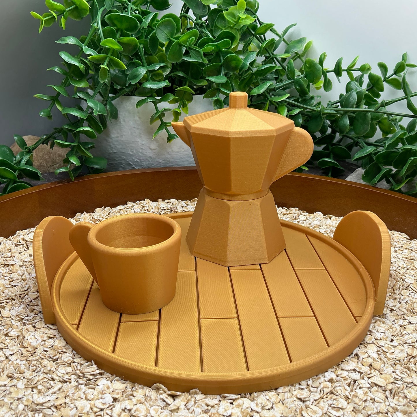 Tea & Coffee Maker Set 6 Piece Set - 3D Printed Teapot , Coffee Pot , Cups & Tray Kitchen Role Play Toy, Eco-Friendly