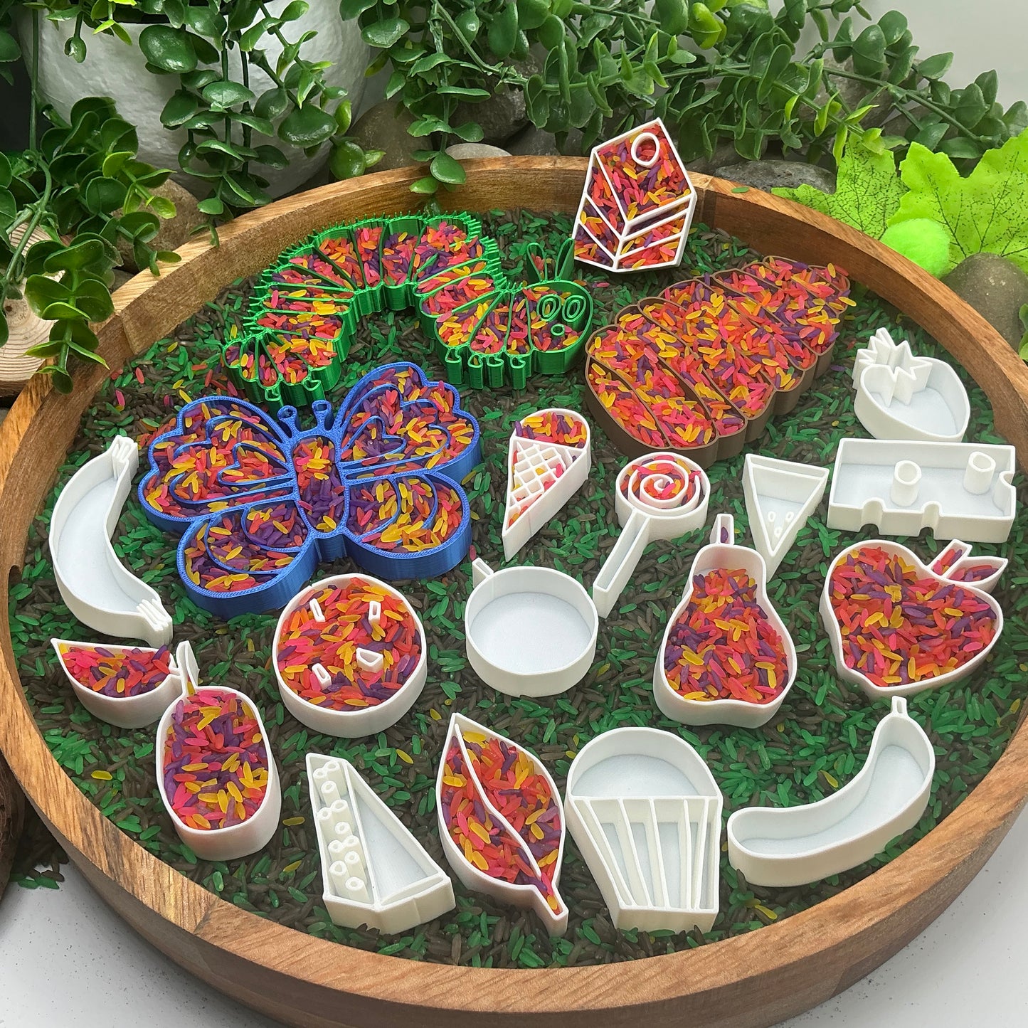 Caterpillar, Cocoon & Butterfly story book telling Sensory Filling Trays Set - Eco-Friendly 3D Printed 19 piece set