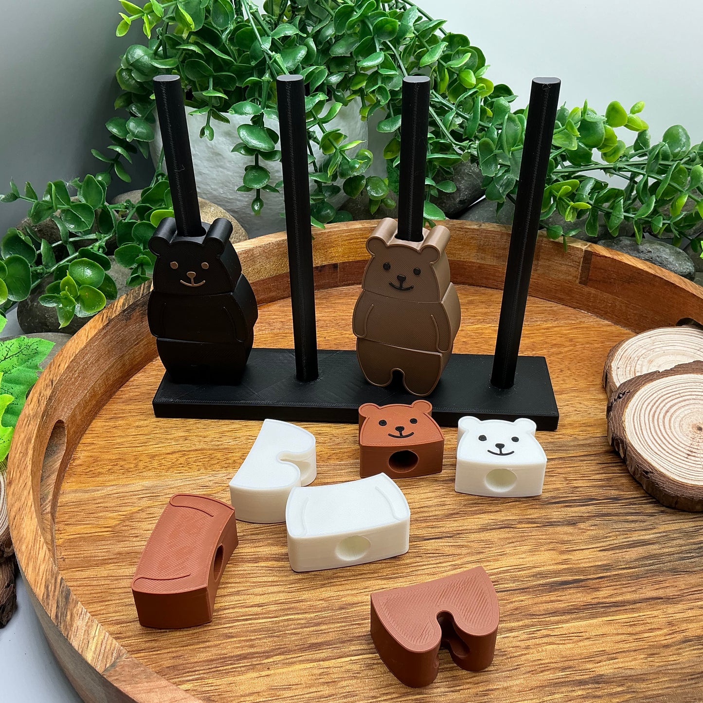 3D-printed bear-shaped pegs and threading board sensory toy for fine motor play - view 2 of 10