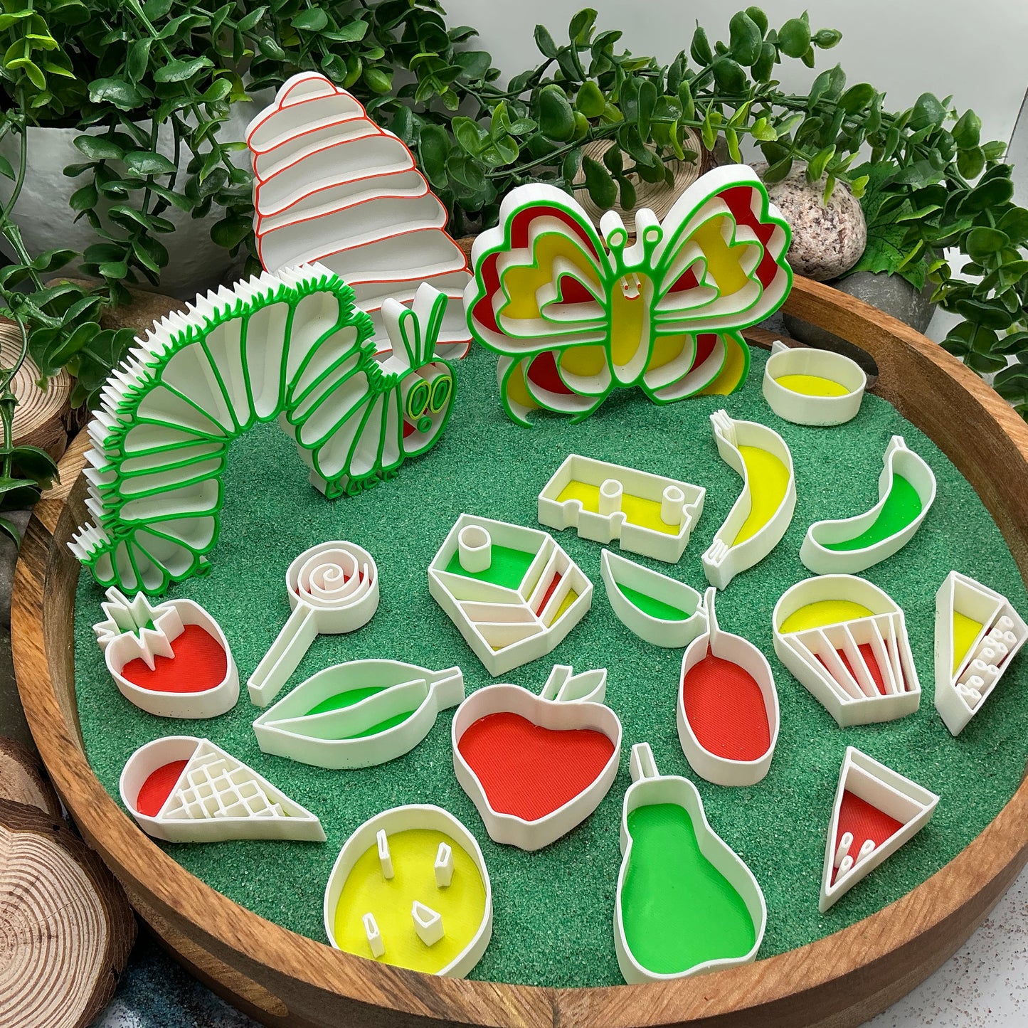 Caterpillar , Butterfly & cocoon 16 piece food set story book telling Sensory Filling Trays Set - Eco-Friendly 3D Printed 19 piece total