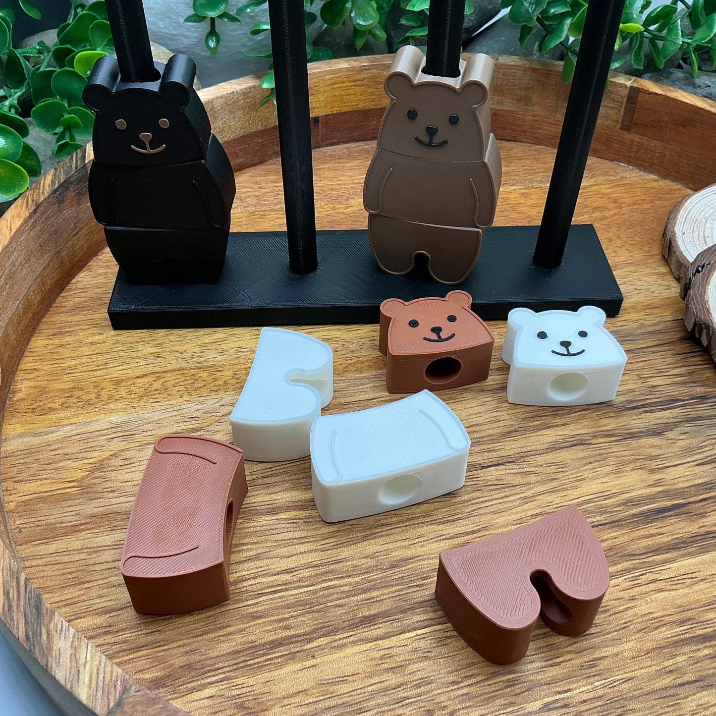 3D-printed bear-shaped pegs and threading board sensory toy for fine motor play - view 3 of 10