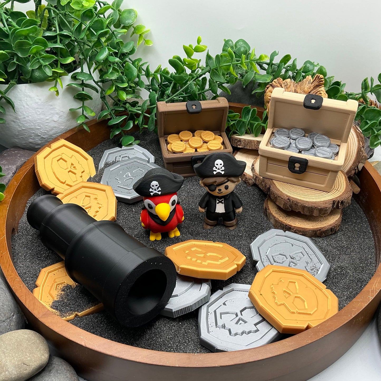 Pirate,Treasure Chest, Parrot & Treasure Coins 6 piece set