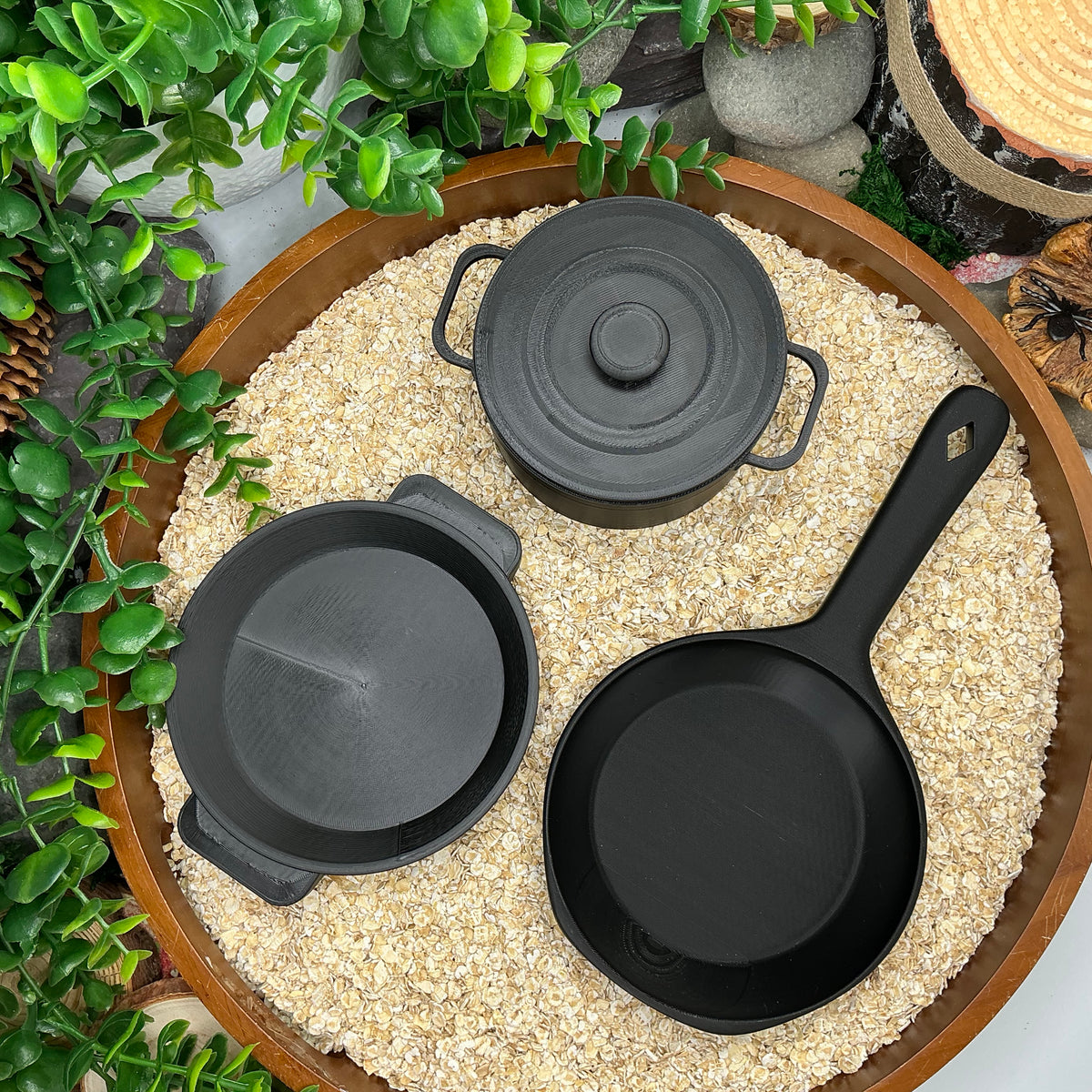 Kitchen Pot & Pan Set (3 Piece) - 3D Printed Eco-Friendly Cooking Role Play Toy