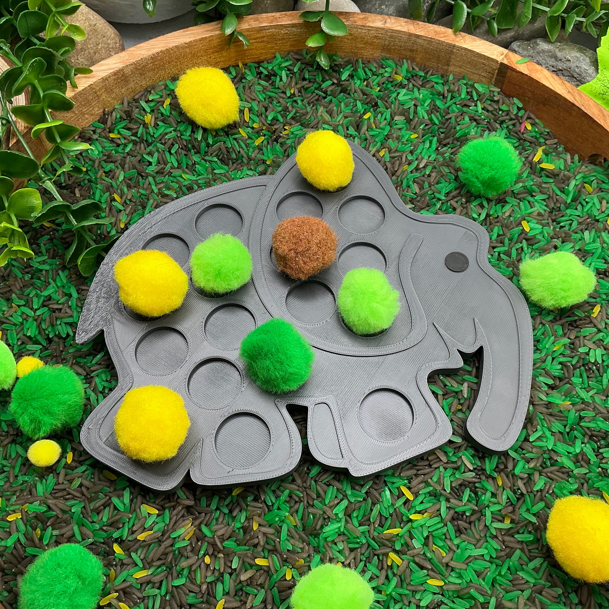 3D-printed animal shape board sensory set, 5 pieces - parrot, zebra, elephant, lion and giraffe for pom-pom play - view 9 of 21