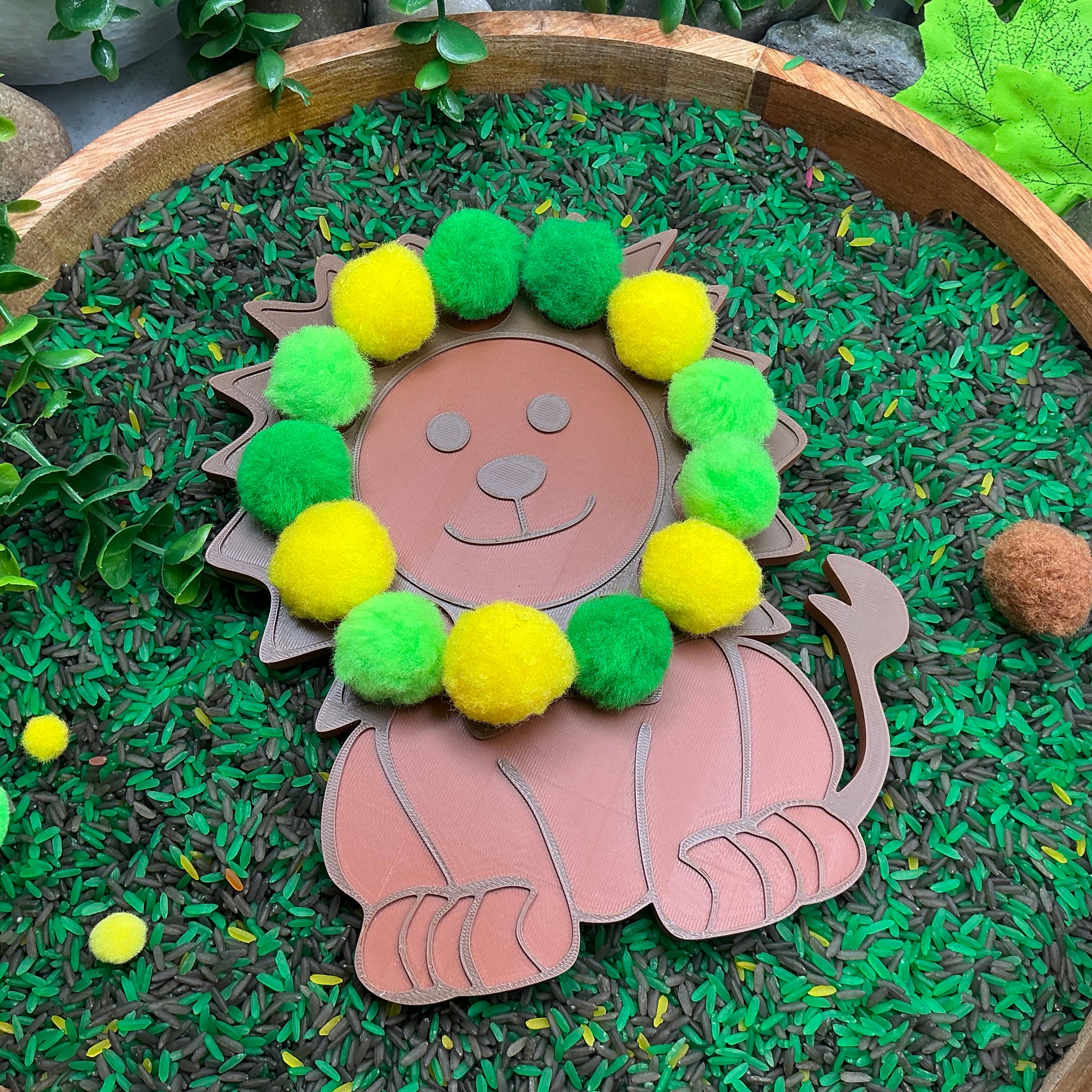 3D-printed animal shape board sensory set, 5 pieces - parrot, zebra, elephant, lion and giraffe for pom-pom play - view 5 of 21