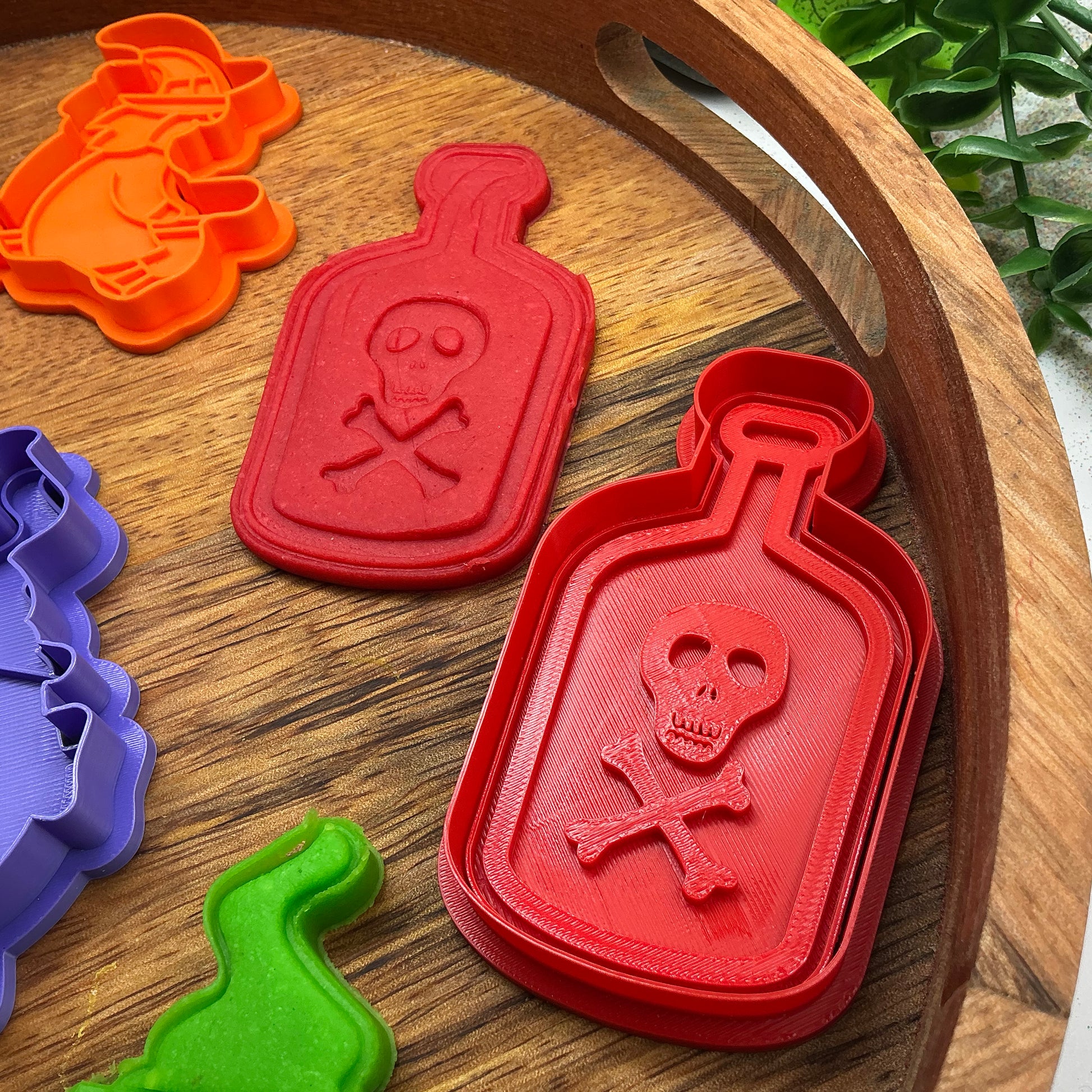 3D-printed witch Halloween play dough cookie cutter set - 4 piece (witch on broom, cauldron, hat and poison bottle) - view 12 of 15