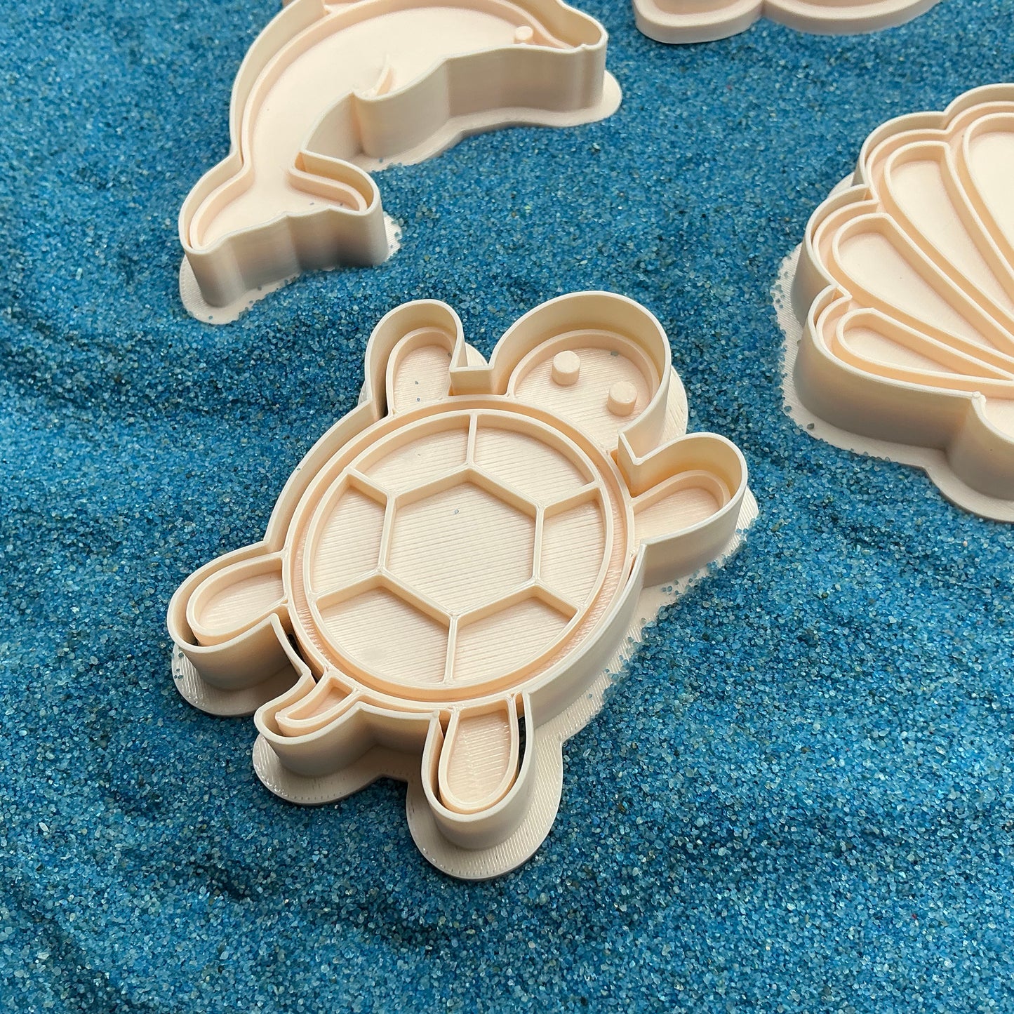 3D-printed sea animals play dough cookie cutter set - 4 piece with dolphin, turtles and shell - view 3 of 8