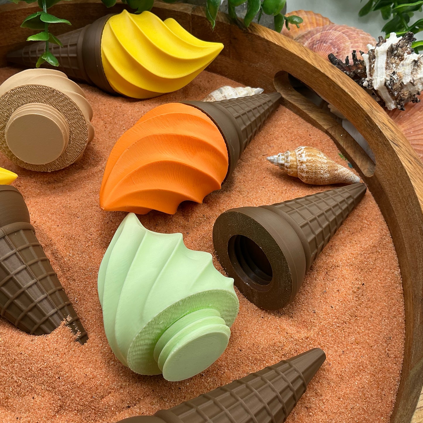 Ice Cream Scoops & Cones Twist Action Role Play Kitchen Food chocolate,Mint,Lemon& Orange toppings