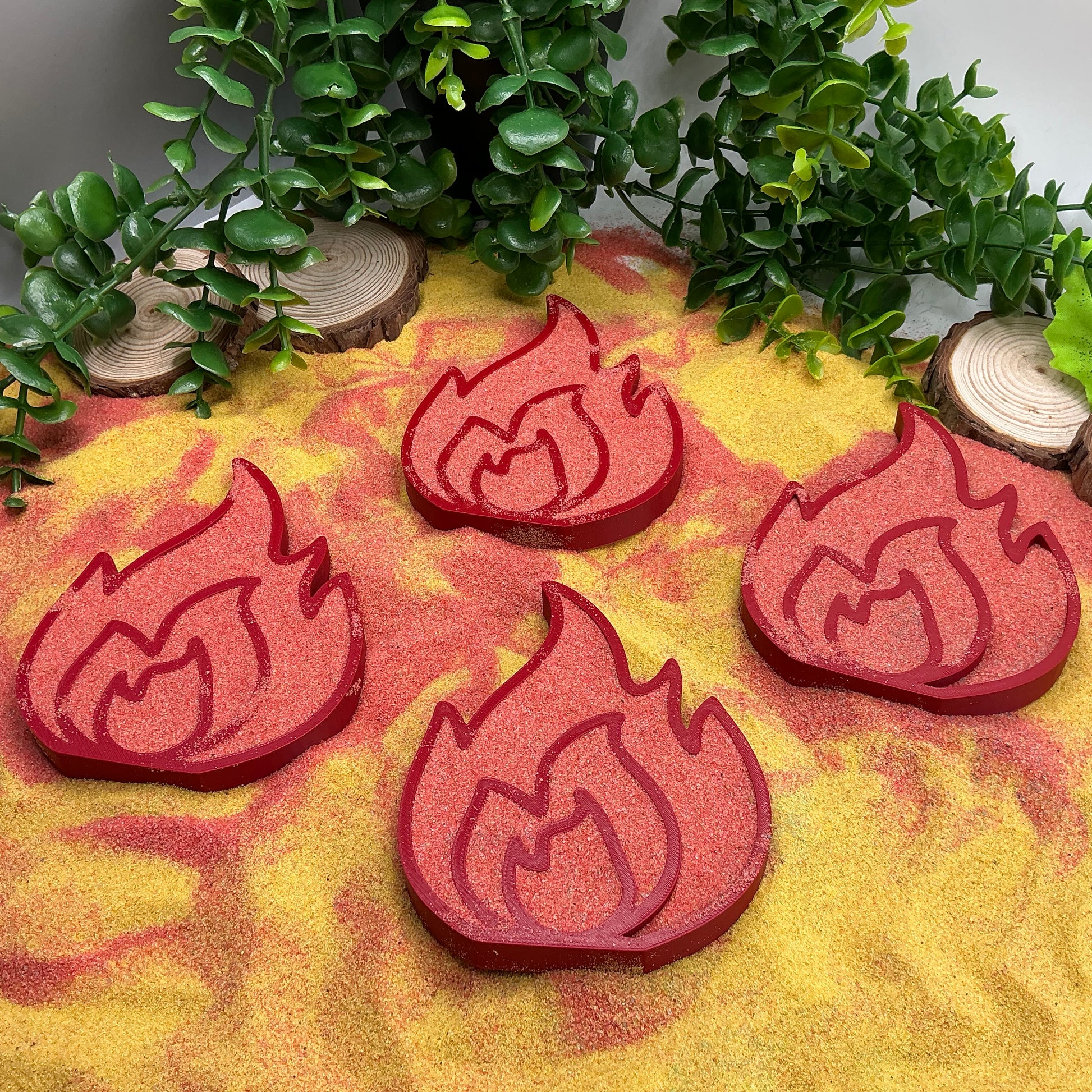 Flames Filling Tray's Montessori Sensory Bin Tools Eco-Friendly 3D Printed Fire  - Detail Shot