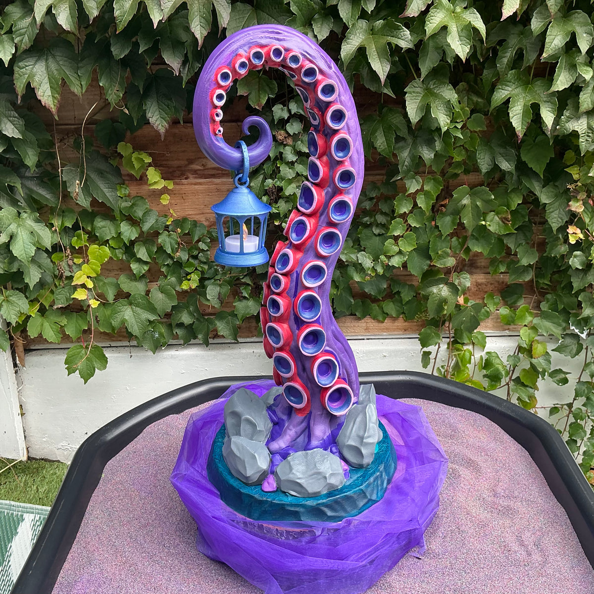 Octopus Tentacle Lantern Stand - Hand Painted 3D Printed Ocean Home Decor, One of a Kind