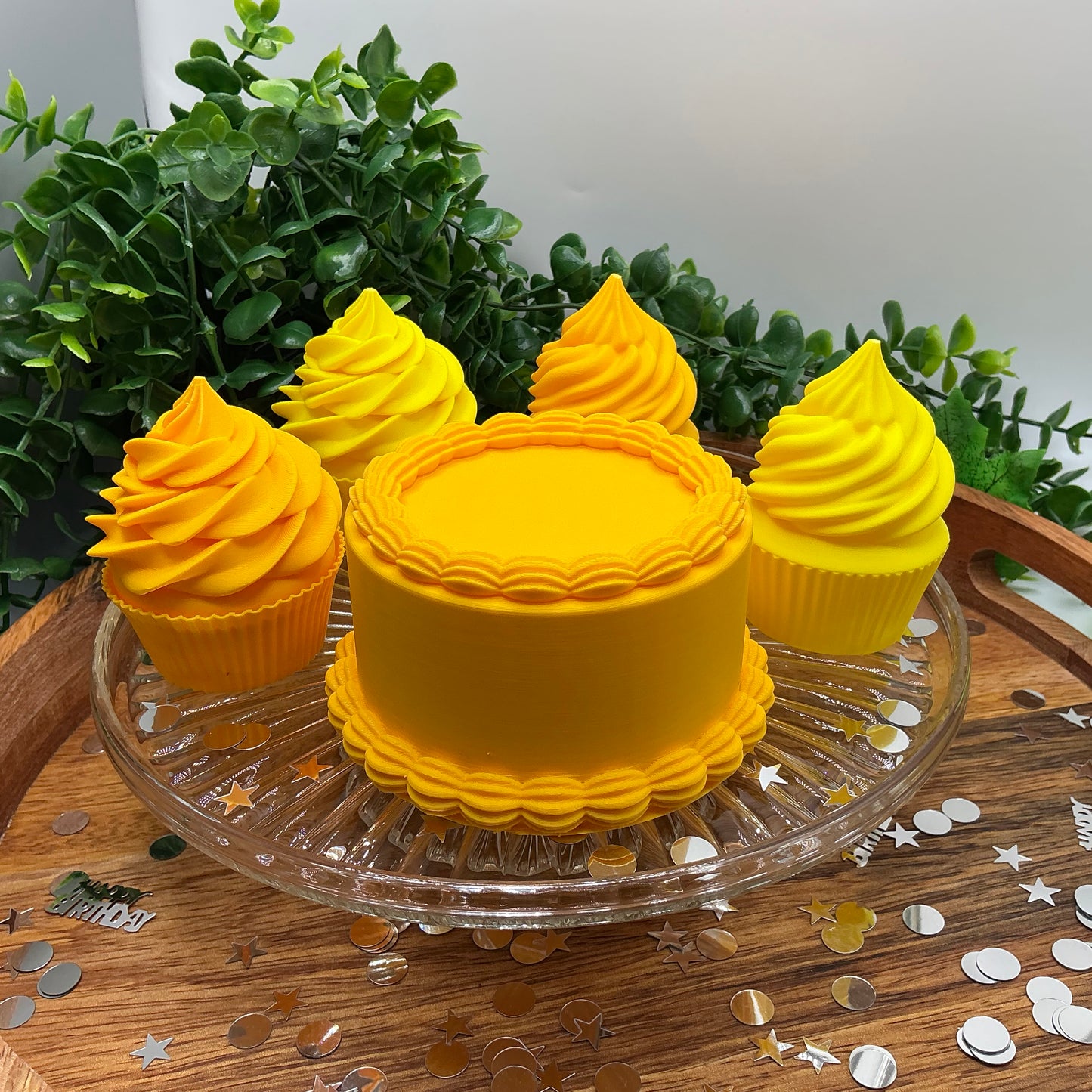 Birthday Cake 3D Printed Play Food Set Eco Friendly Toy Cake & Cupcakes Sensory  - Close Up