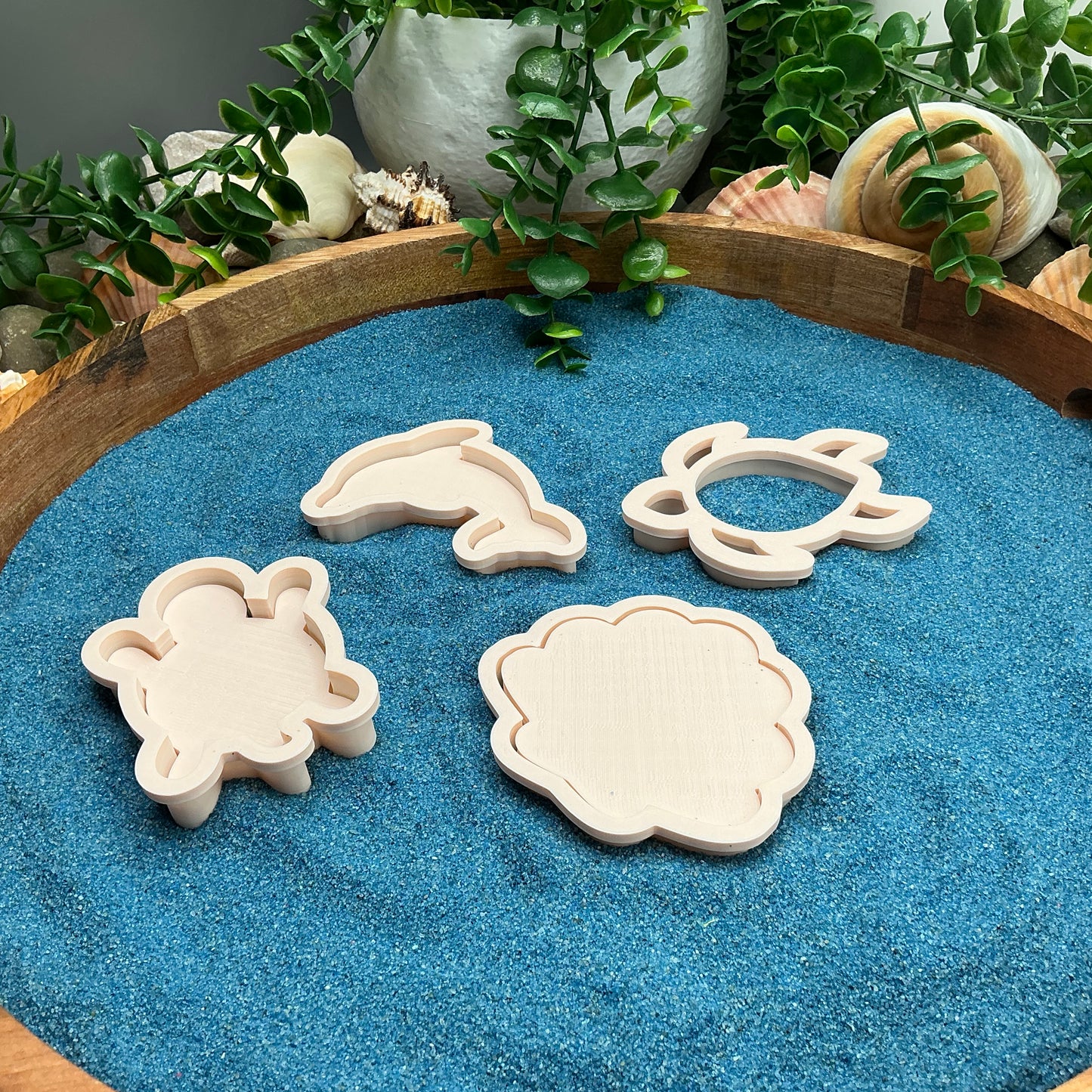 3D-printed sea animals play dough cookie cutter set - 4 piece with dolphin, turtles and shell - view 8 of 8