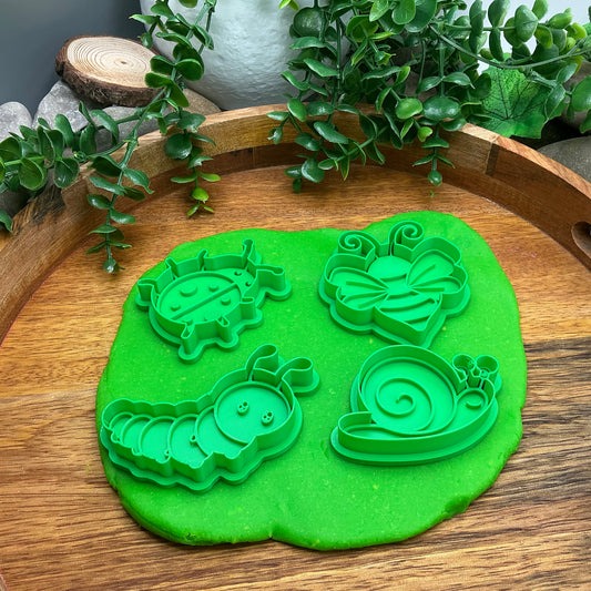 3D-printed garden spring insects play dough cookie cutter set - 4 piece with caterpillar, bee, ladybug and snail - view 1 of 15