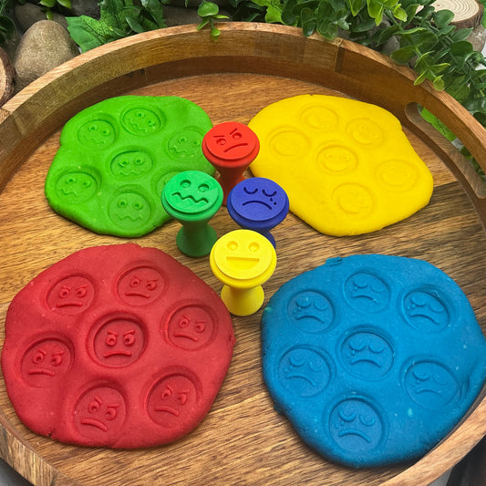 3D-printed emotion feeling stamps for play dough - 4 piece set with happy, sad, angry and scared faces - view 1 of 10