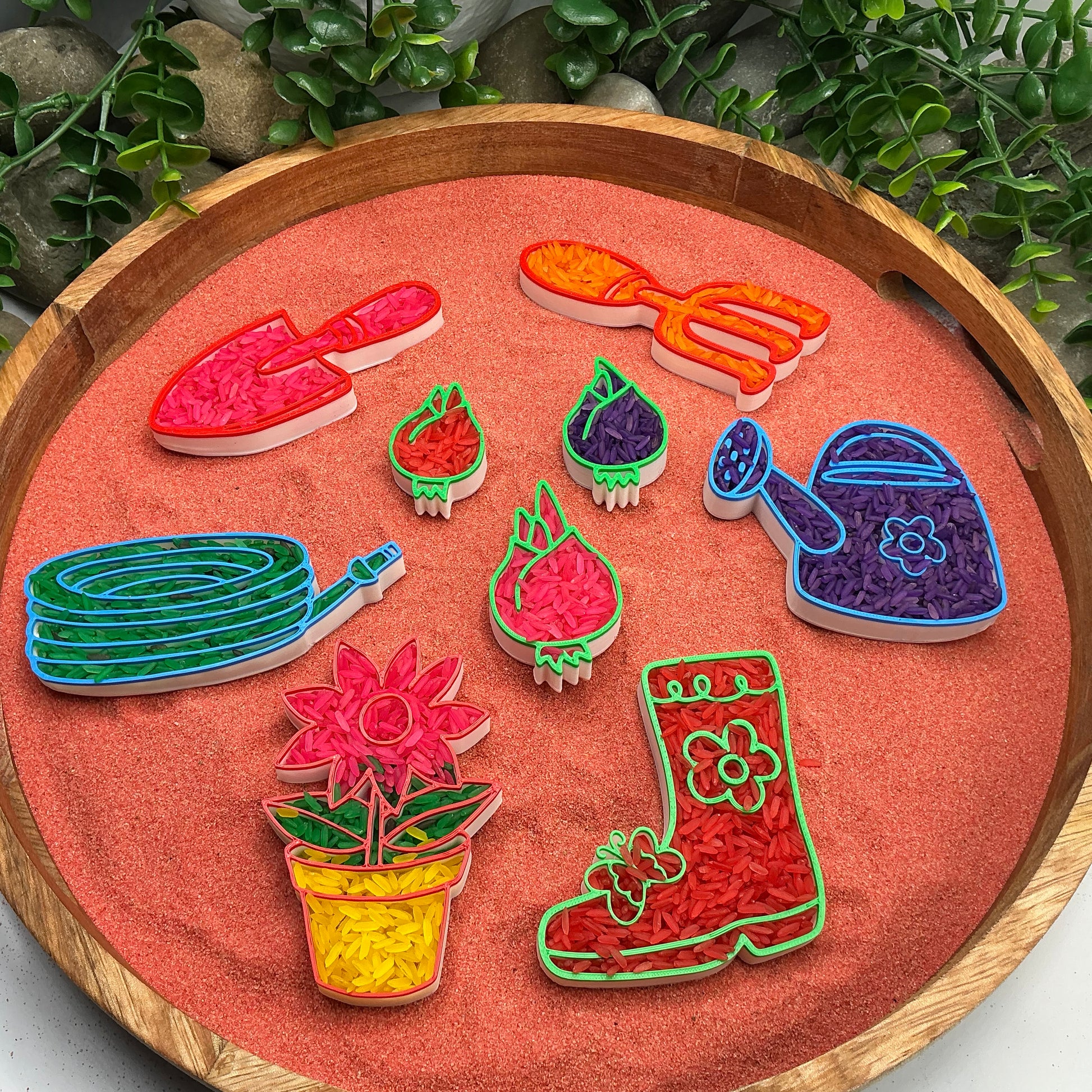 3D-printed gardening play sensory filling tray, 9-piece set for sand and rice tuff trays - spring garden theme - view 7 of 13