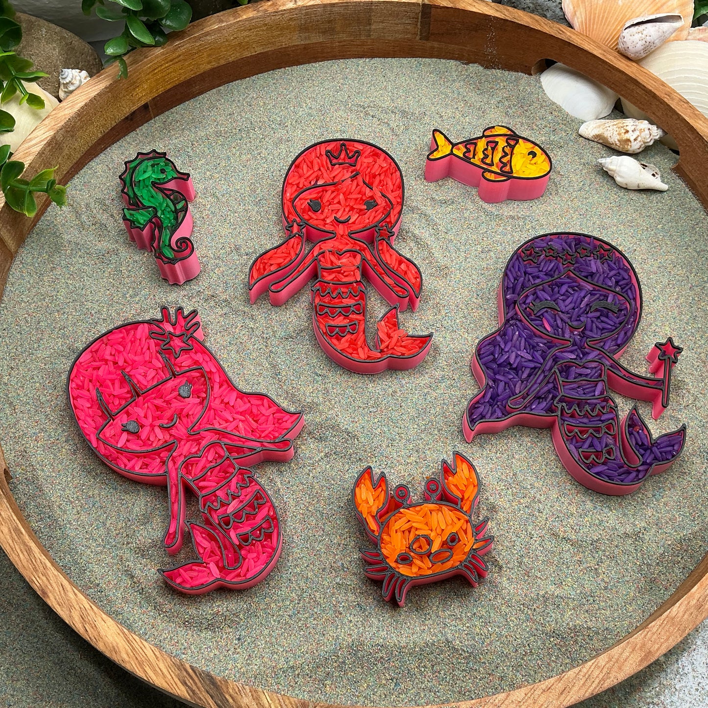 3D-printed mermaid sensory filling tray, 5-piece set with three mermaids, crab and fish - view 7 of 14