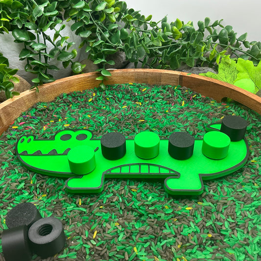 3D-printed crocodile thread peg board sensory toy with screw-on nuts - fine motor and pre-writing skill builder - view 2 of 5