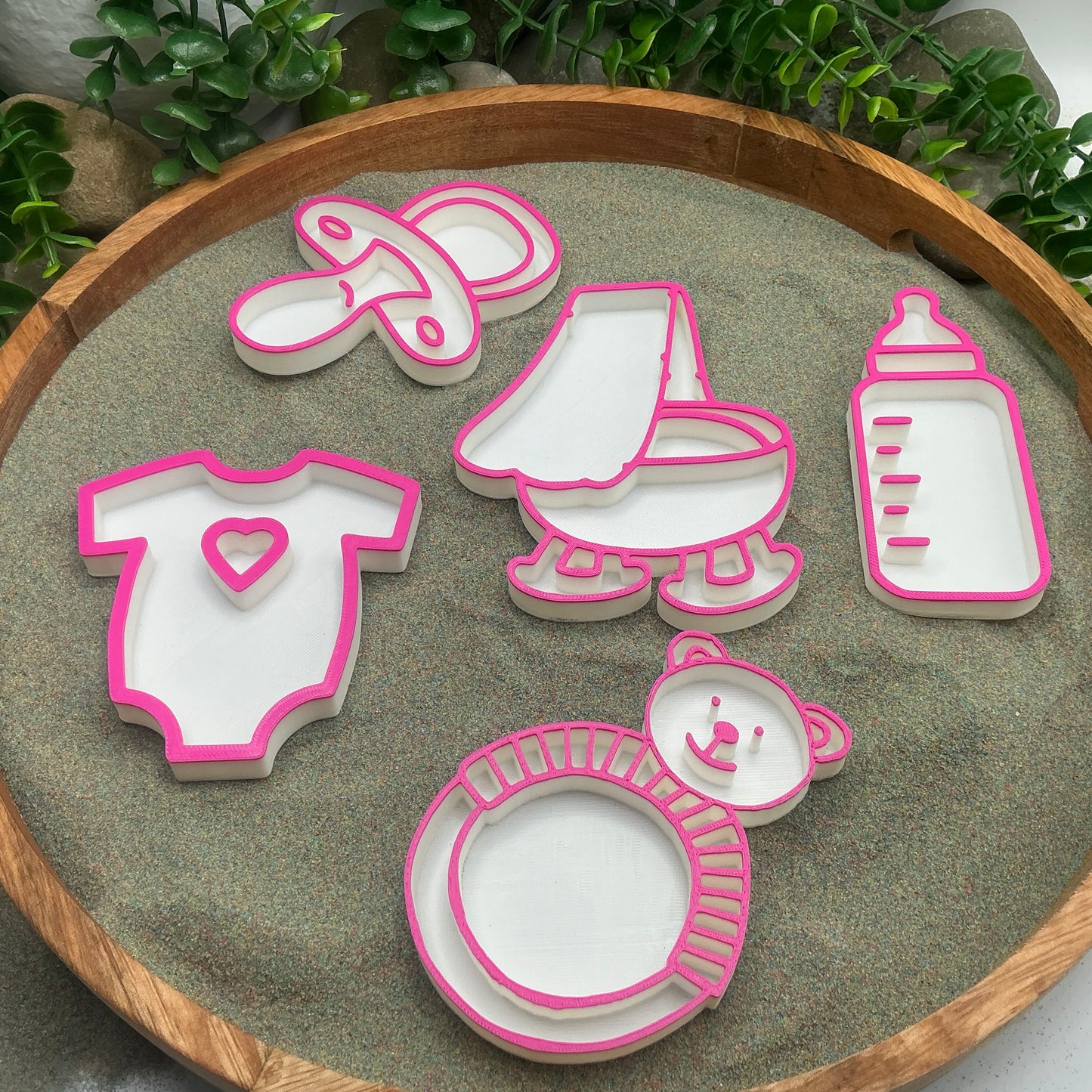 Baby Girl Play Fill Shapes Sensory Filling Trays - 5 Piece Set (Dummy, Bottle, Teddy Bear, Teething Ring & Bath)
