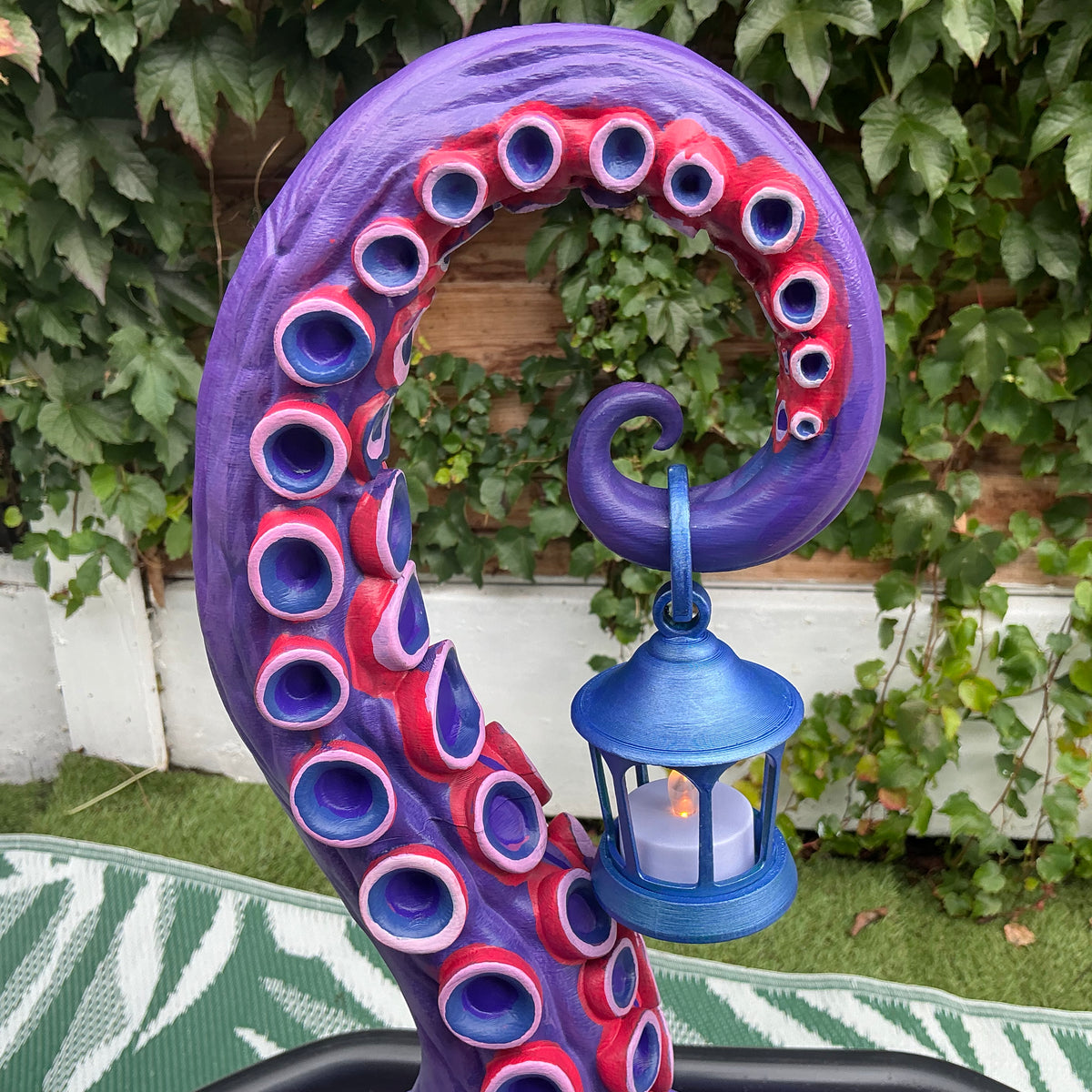 Octopus Tentacle Lantern Stand - Hand Painted 3D Printed Ocean Home Decor, One of a Kind