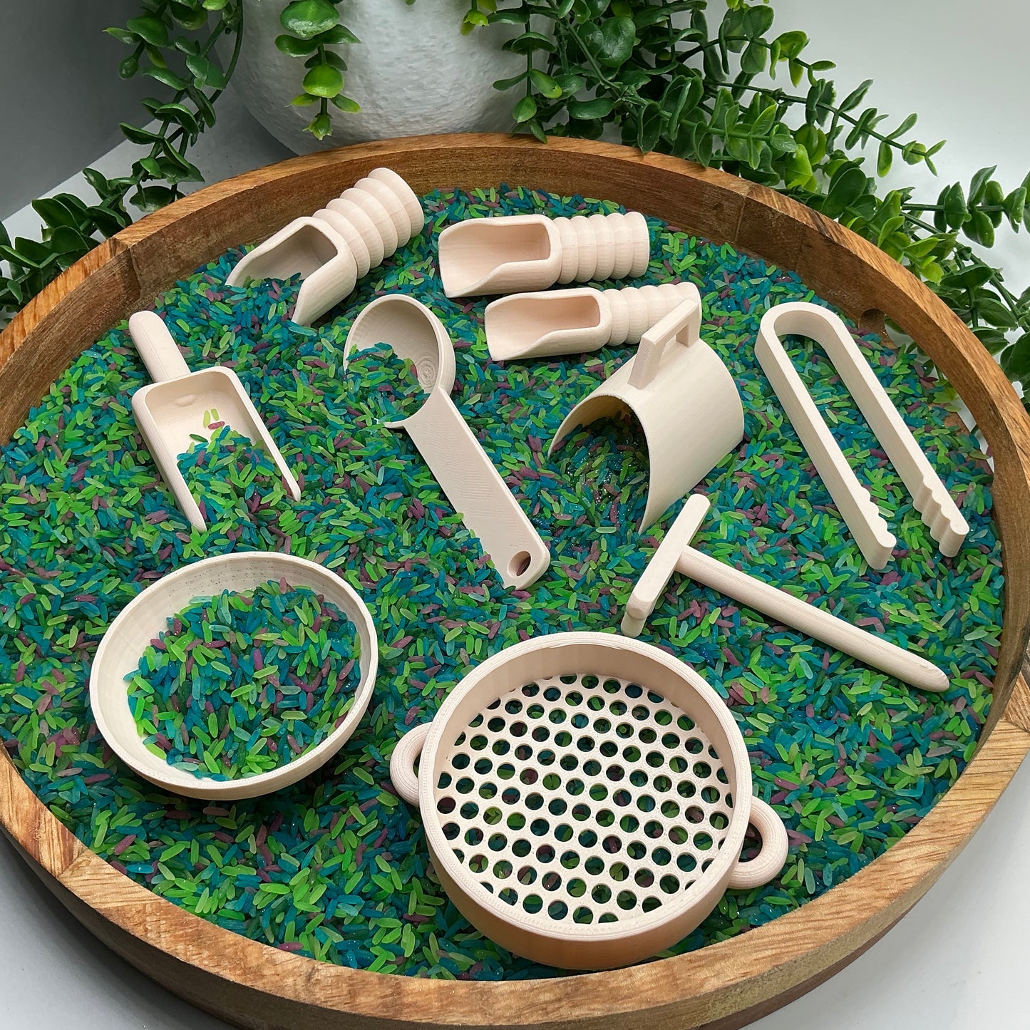 Sensory Play Tool Set - 9 Piece Set (Tweezers, Scoops, Sieve & Rake)