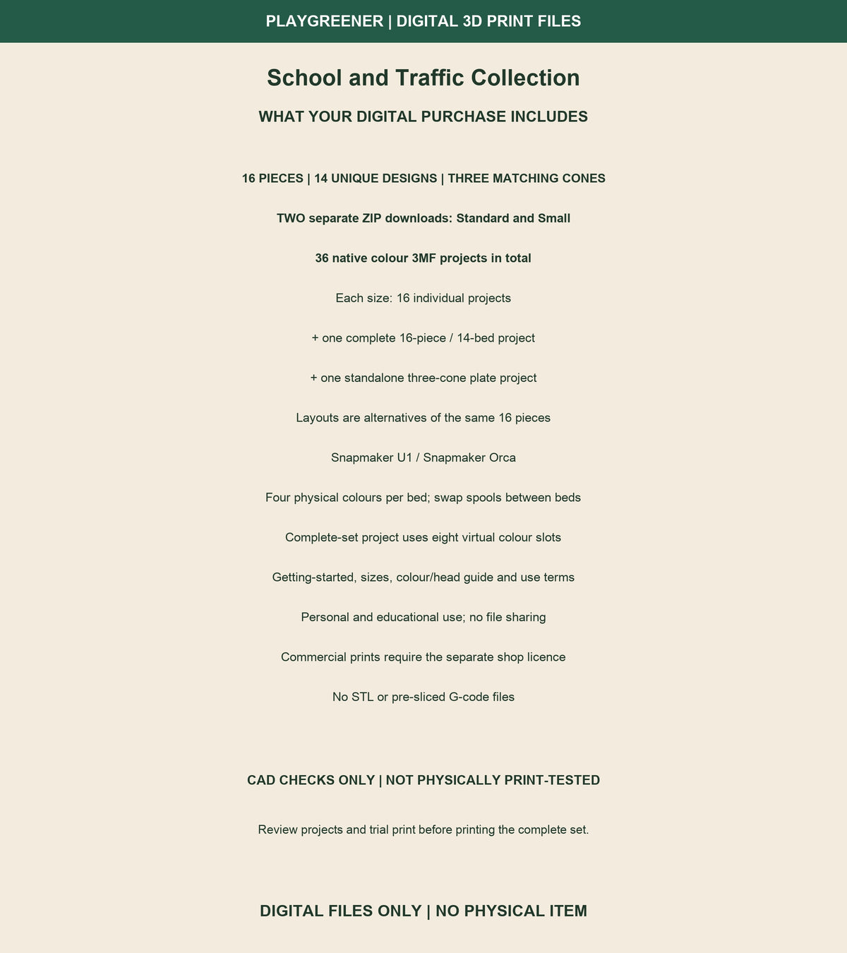 Two separate size ZIP downloads with36 native U1 colour3MF projects: each size has16 individuals, a complete14-bed set and a separate3-cone plate. Alternative layouts of16 pieces,14 unique designs. Four physical colours per bed. Not physically print-tested.